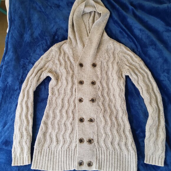 Diesel Femme Chunky Cable Knit Hooded Cardigan Button Sweater Neutral Size XL - Picture 8 of 11